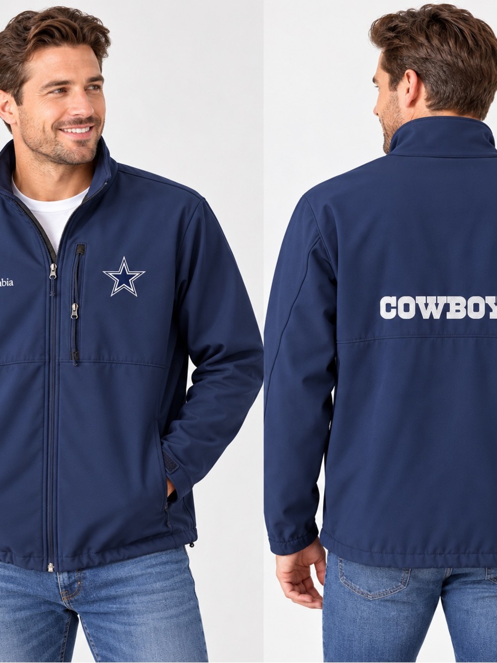 Columbia Navy Dallas Cowboys Softshell Windbreaker Jacket